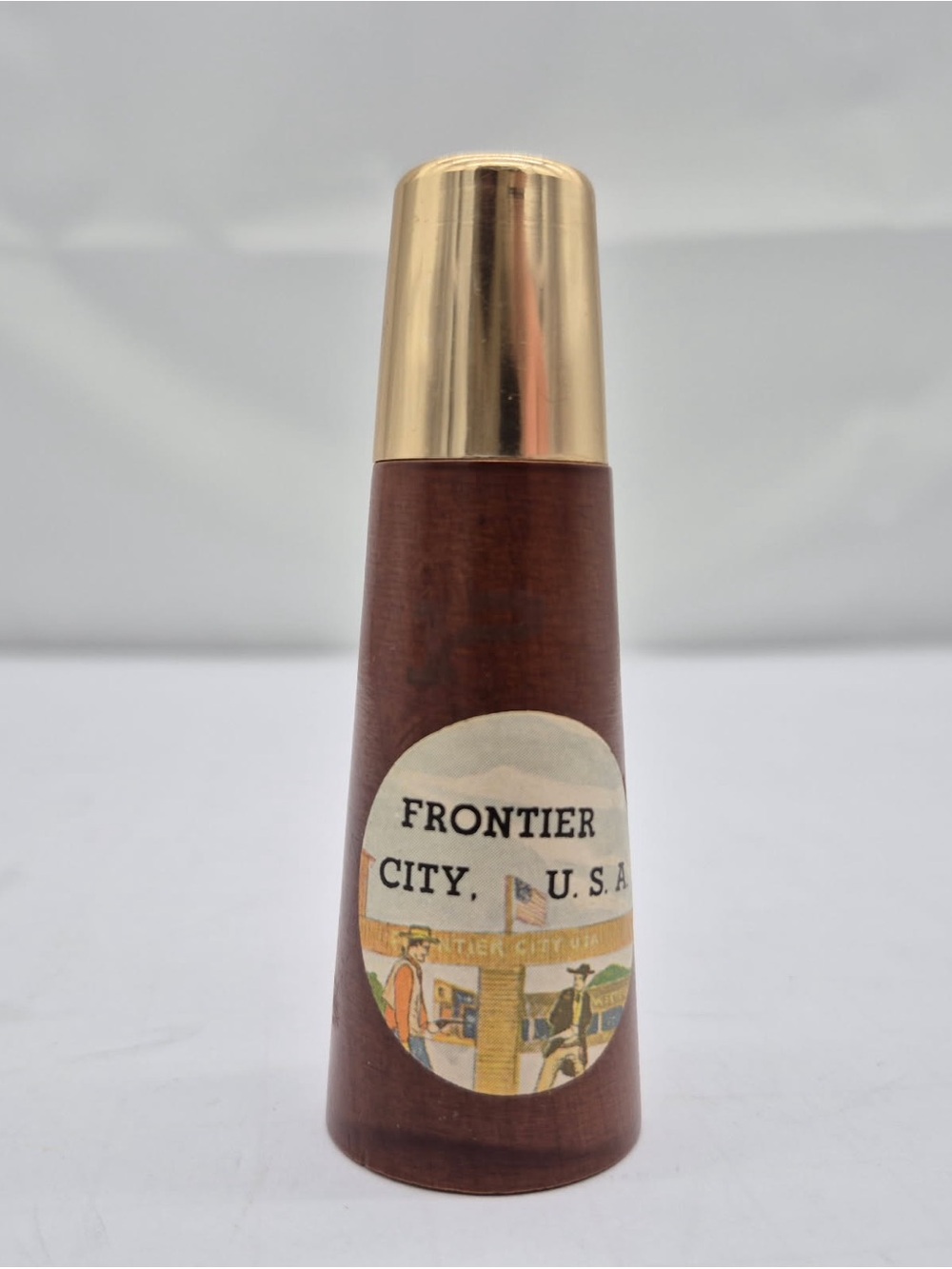 VTG mid-century wooden souvenir pepper shaker from Frontier City, U.S.A. in OKC